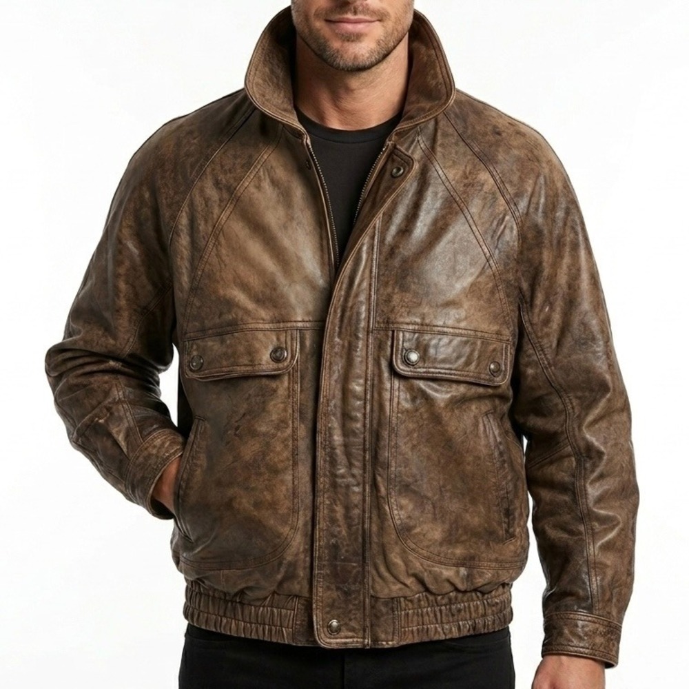 New Zealand Outback Cooper Collections Brown Leather Bomber Jacket Mens Medium